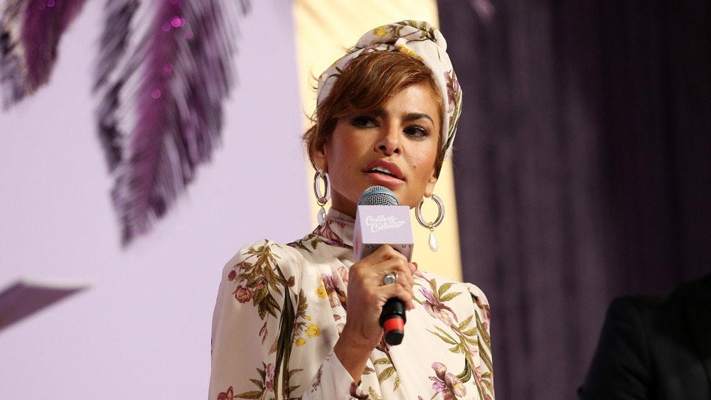 Eva Mendes speaking at an event