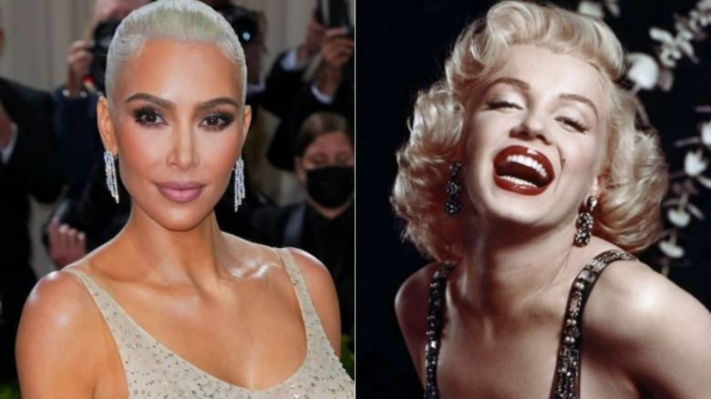 Kim Kardashian smiling, Marilyn Monroe laughing