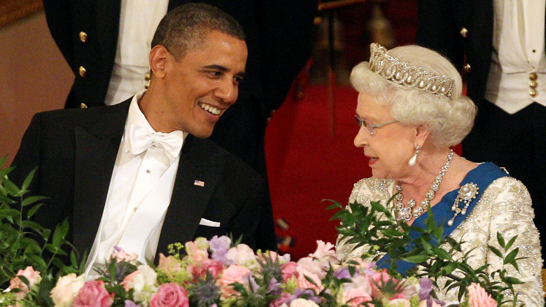 Barack Obama and Queen Elizabeth, both smiling
