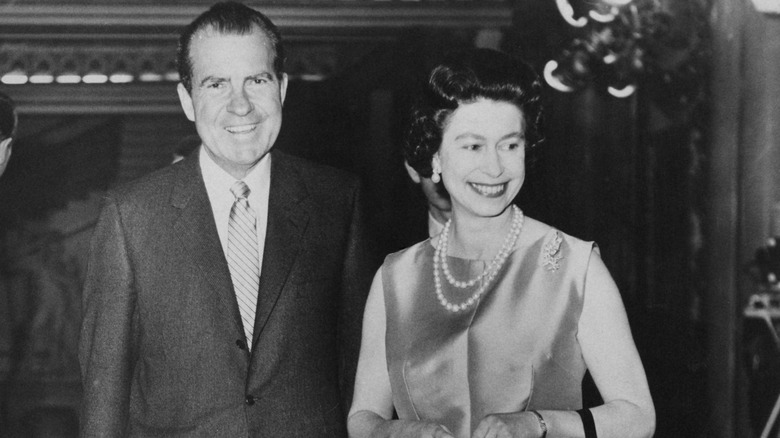 Richard Nixon and Queen Elizabeth, both smiling