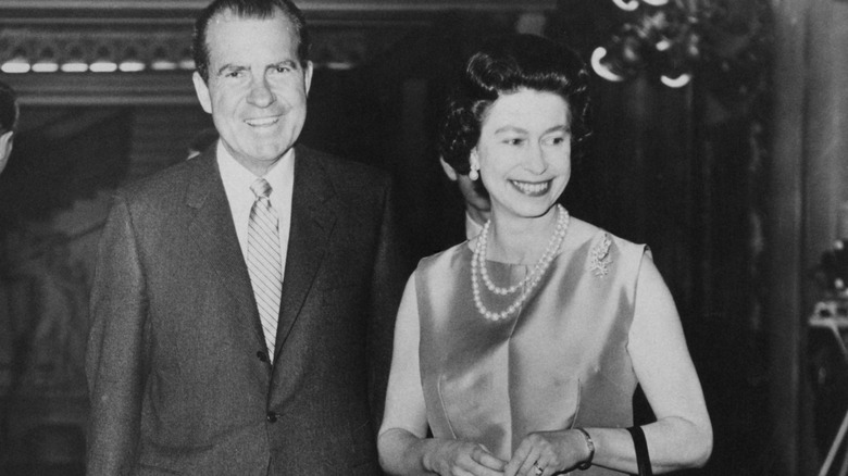 Richard Nixon and Queen Elizabeth, both smiling