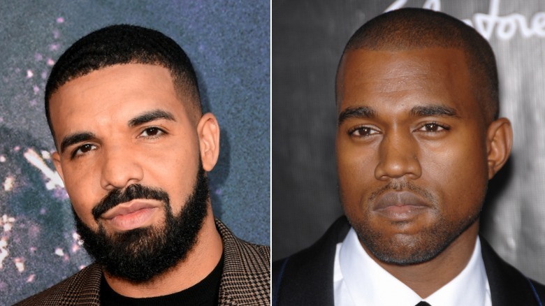 Drake posing, Kanye West posing