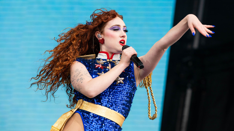 Chappell Roan blue sequined outfit