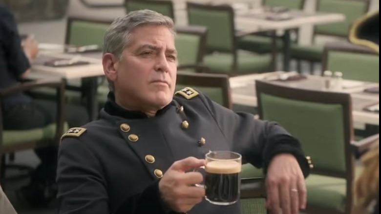 George Clooney drinking coffee