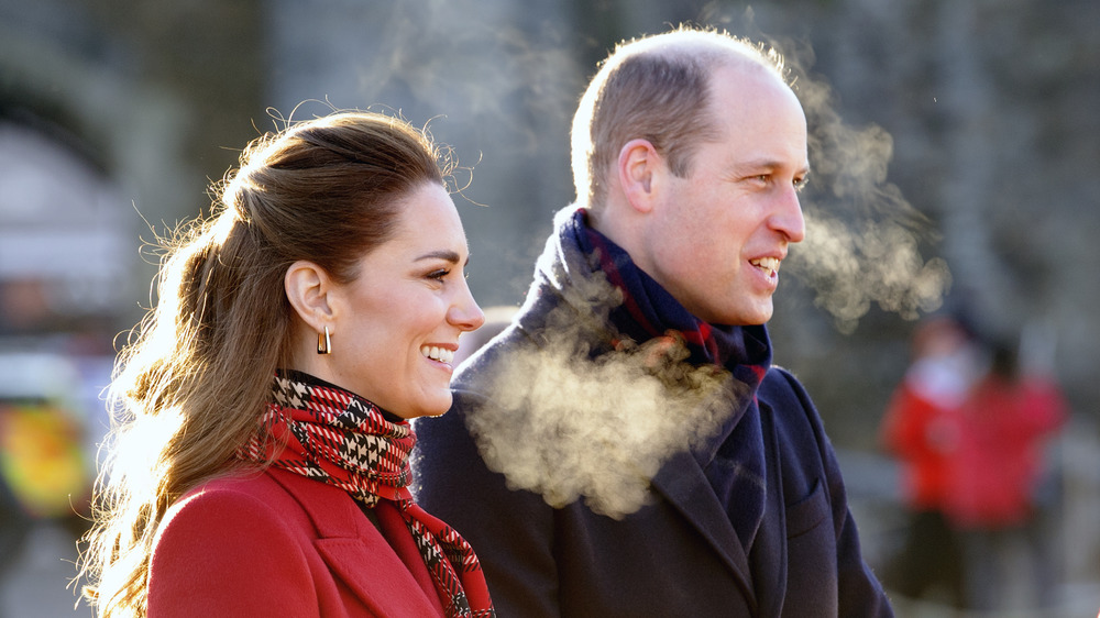Prince William and Kate Middleton in red in the cold