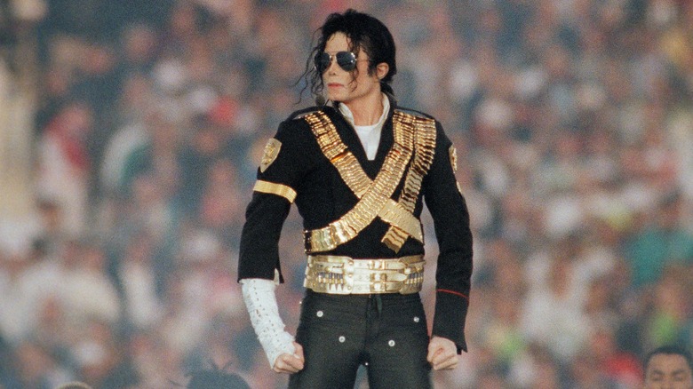 Michael Jackson performing in an army-inspired suit