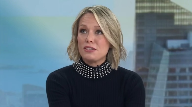 Dylan Dreyer appearing on "Jenna & Friends" in a black shirt with pearls on the neck.