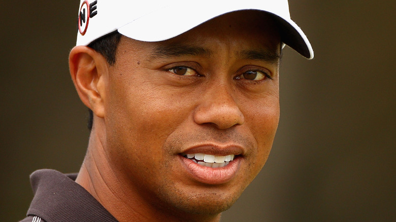 Tiger Woods looking at camera