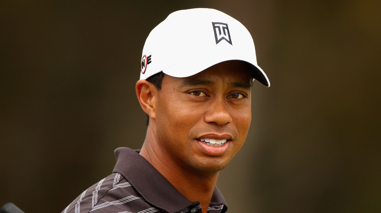 Tiger Woods looking at camera