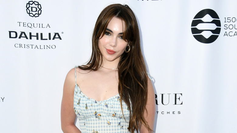 McKayla Maroney wearing blue sundress