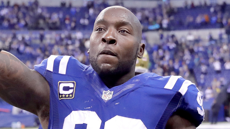Robert Mathis in his football jersey