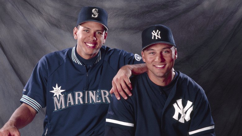Alex Rodriguez and Derek Jeter posing