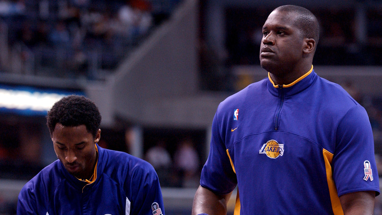 Kobe Bryant and Shaquille O'Neal dribbling