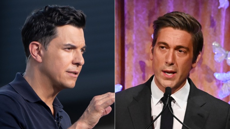 Side by side of Tom Llamas and David Muir speaking with serious expressions