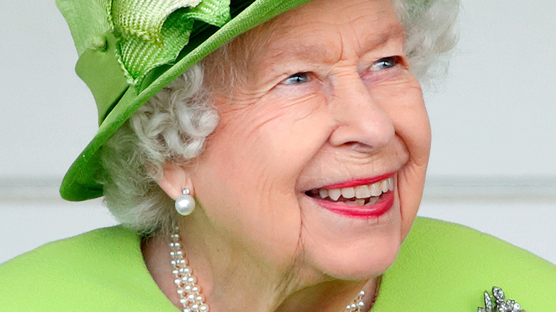 Queen Elizabeth II wearing lime green