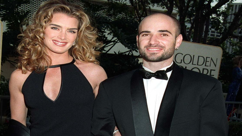 Brooke Shields and Andre Agassi, both smiling
