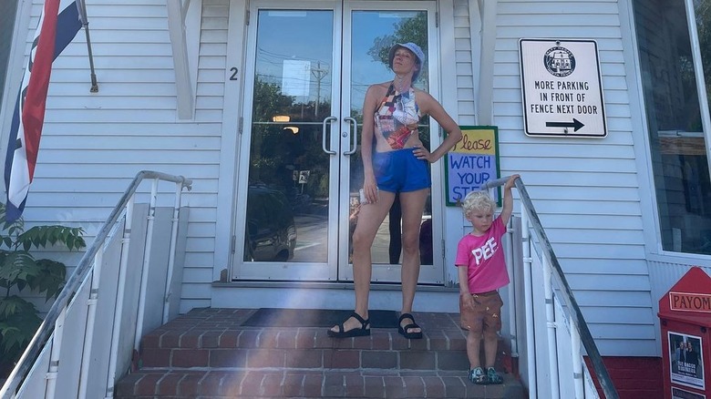 Chloe Sevigny posing with son