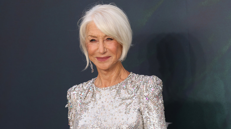 Helen Mirren posing at MobLand premiere