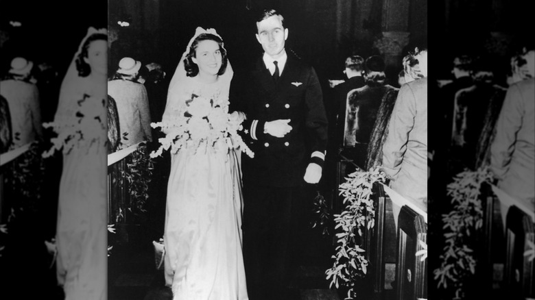 Barbara and George H. W. Bush on their wedding day.