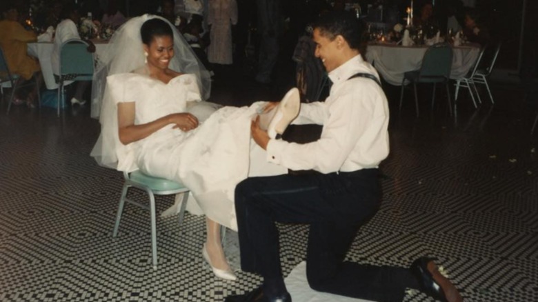 Michelle and Barack Obama on their wedding day.