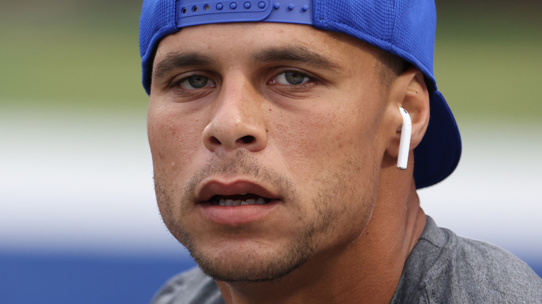 Jordan Poyer wearing a blue cap