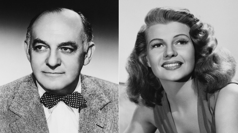 A split image of Harry Cohn and Rita Hayworth