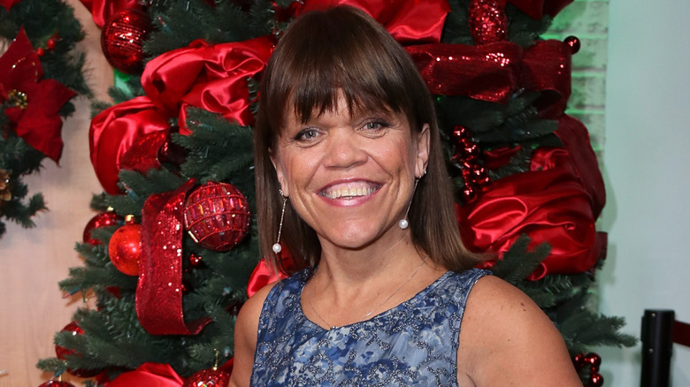 Amy Roloff poses in front of Christmas tree at Hollywood Today Live's studio in 2016.