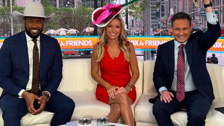 Ainsley Earhardt in a red dress on Fox & Friends