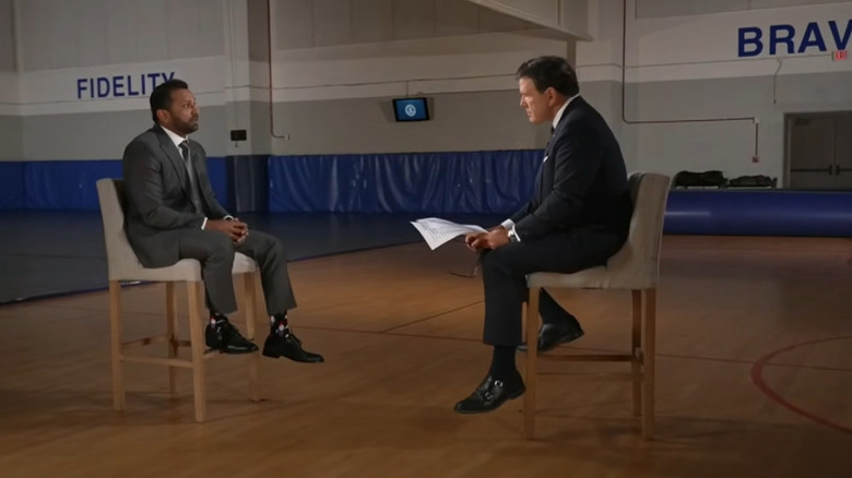 Bret Baier interviewing Kash Patel inside a gym