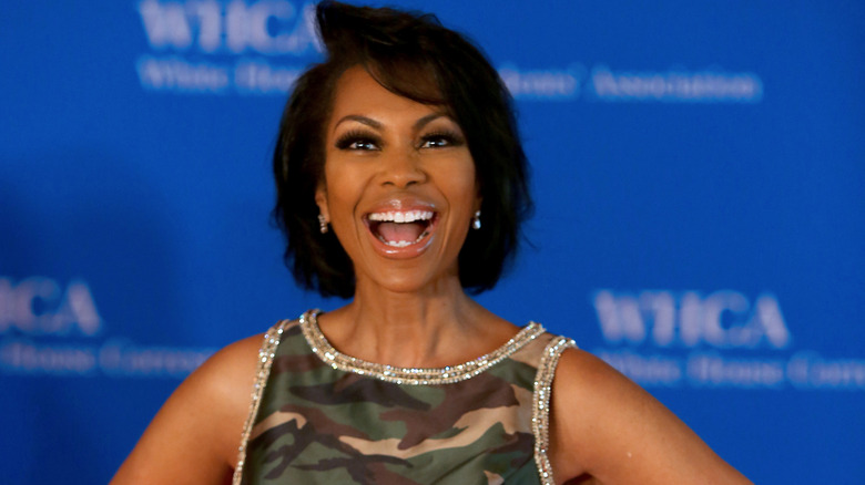 Harris Faulkner in a camouflage dress