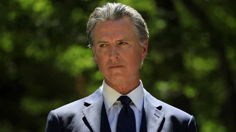 Gavin Newsom looks on during a news conference at the Governor's Mansion in Sacramento, CA (2025)