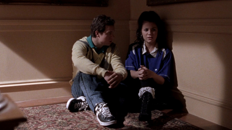 Young Christopher (Phillip Van Dyke) and Lorelai (Chelsea Brummet) sitting together in "Dear Emily and Richard"