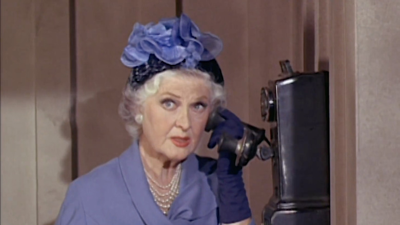 Eleanor Audley speaking on a telephone in a scene from 'Green Acres'