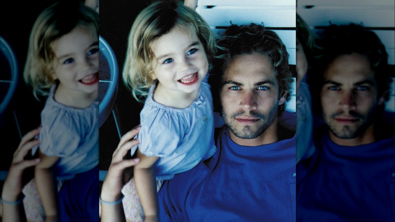 A young Meadow Walker posing with her father Paul Walker