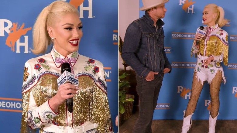 Gwen Stefani smiling and chatting 