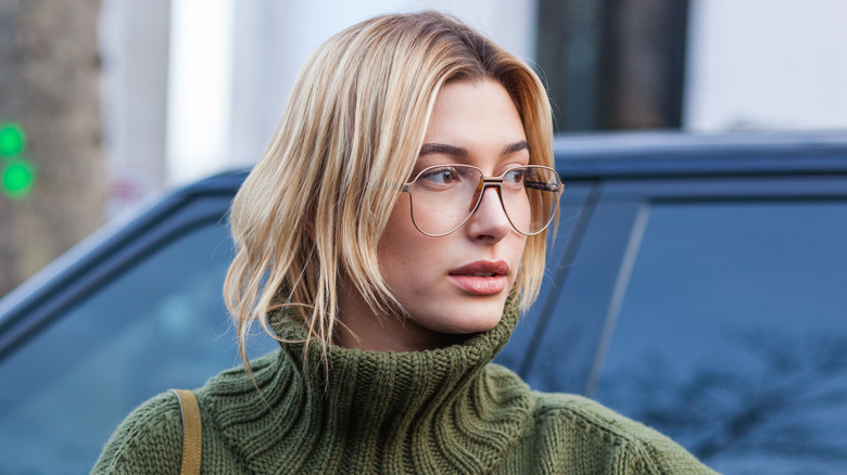 Hailey Bieber in sweater 