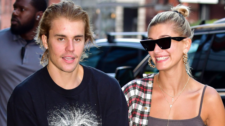 Justin and Hailey Bieber walking
