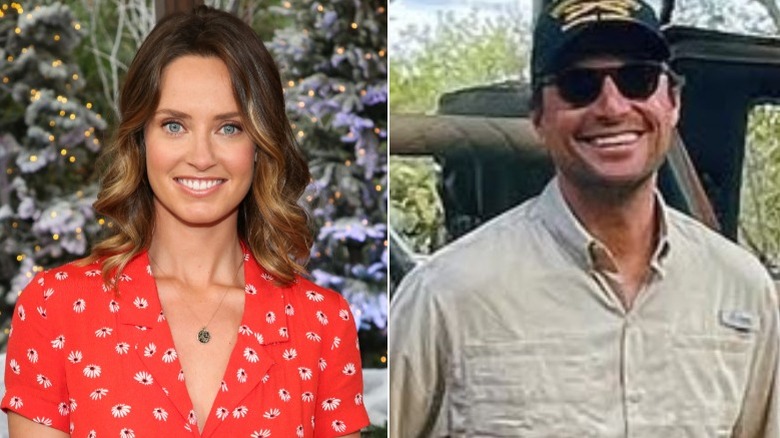 Split photo of Merritt Patterson smiling and JR Ringer leaning on a safari truck