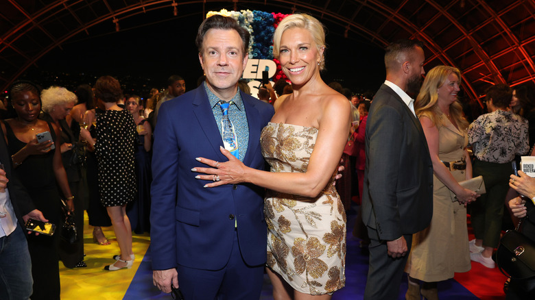 Jason Sudeikis and Hannah Waddingham pose together at a Ted Lasso Season 4 event.