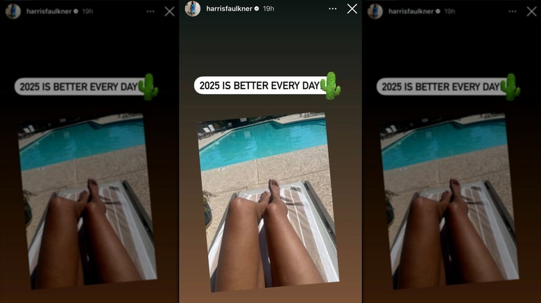 Harris Faulkner shows off her legs sitting by the pool