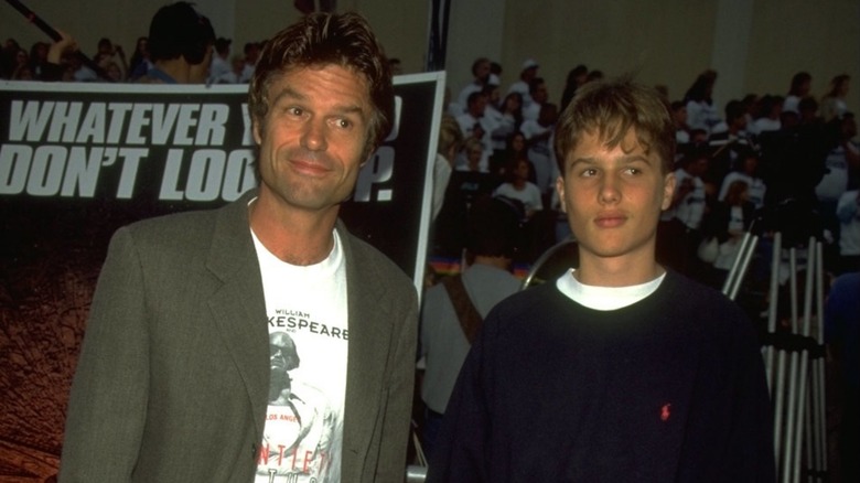 Harry Hamlin and his son Dimitri Hamlin at the premiere of the movie "Independence Day"