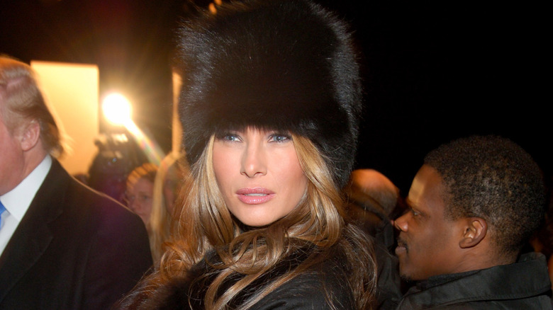 Melania Trump wears a fuzzy black ushanka