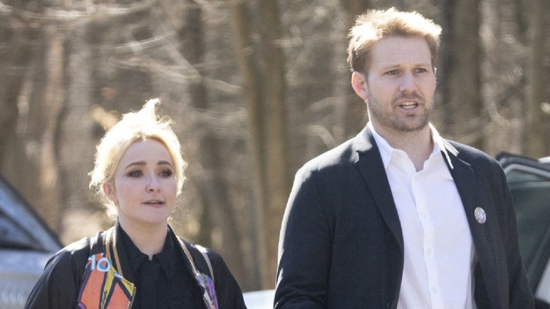 Hayden Panettiere and Brian Hickerson walking side by side