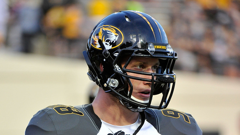 Clayton Echard of Missouri Tigers warms up against of the Vanderbilt Commodores at Vanderbilt Stadium