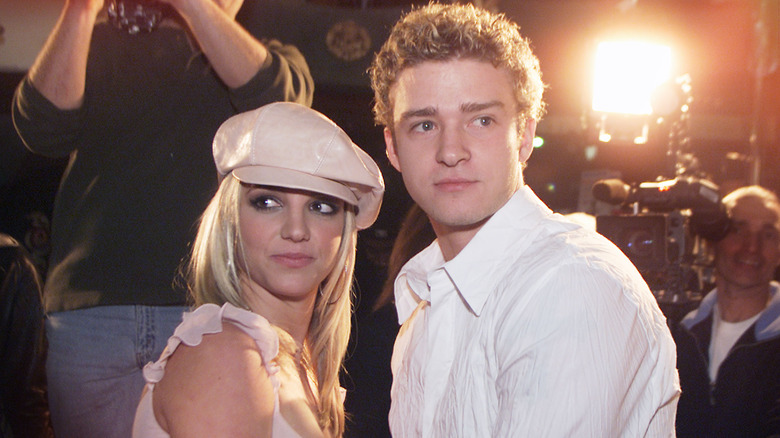 Britney Spears and Justin Timberlake looking
