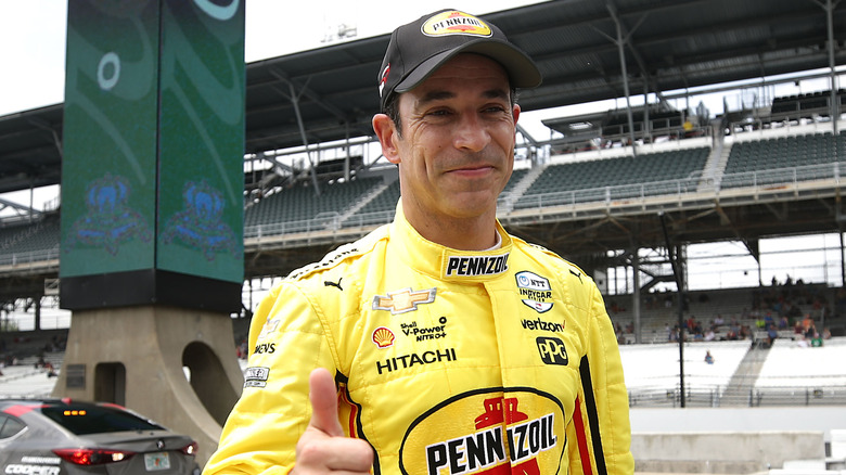 Helio Castroneves giving a thumbs up