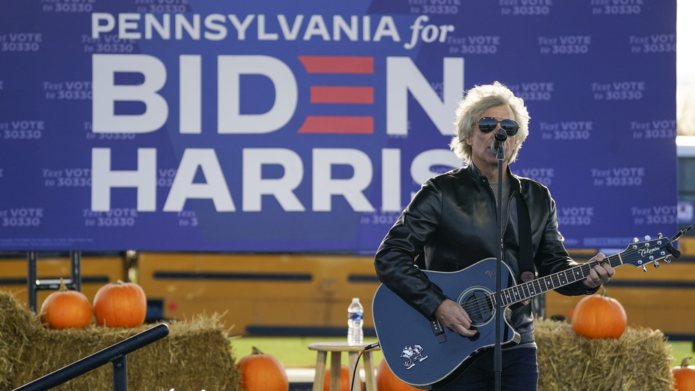 Jon Bon Jovi performs at a Joe Biden campaign rally