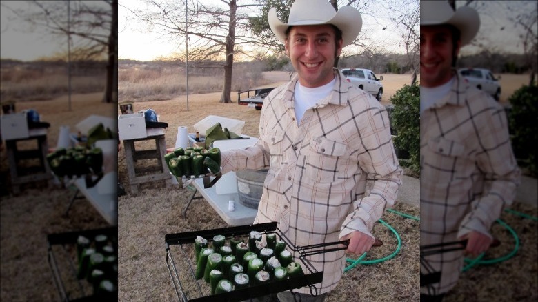 Mathew Shea cooking stuffed peppers