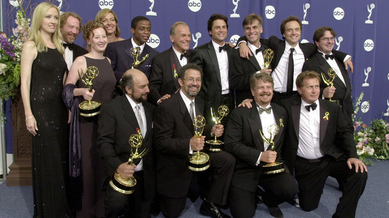 The producers, writers and cast of "The West Wing" (2000), posed