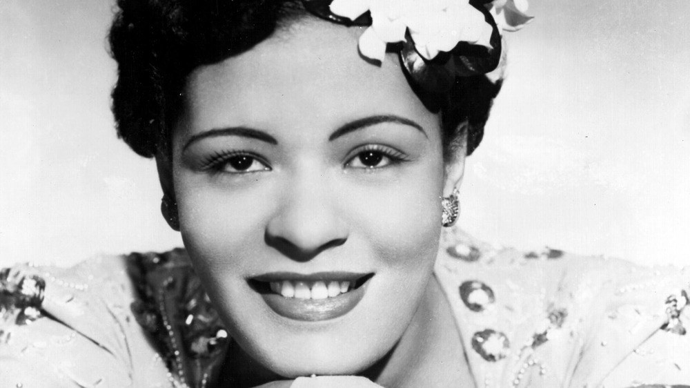 Billie Holiday with gardenias in her hair